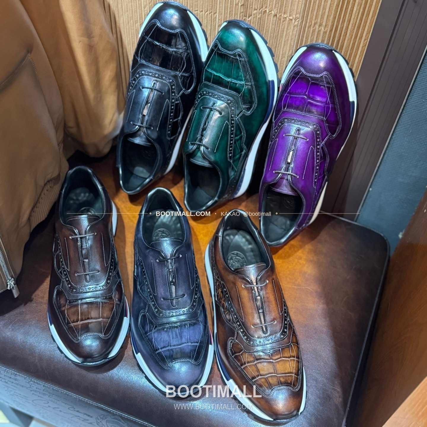 벨루티 소가죽 악어가죽 파티나 스니커즈 Berluti Calfskin Crocodile Leather Patina Black Sneakers 9