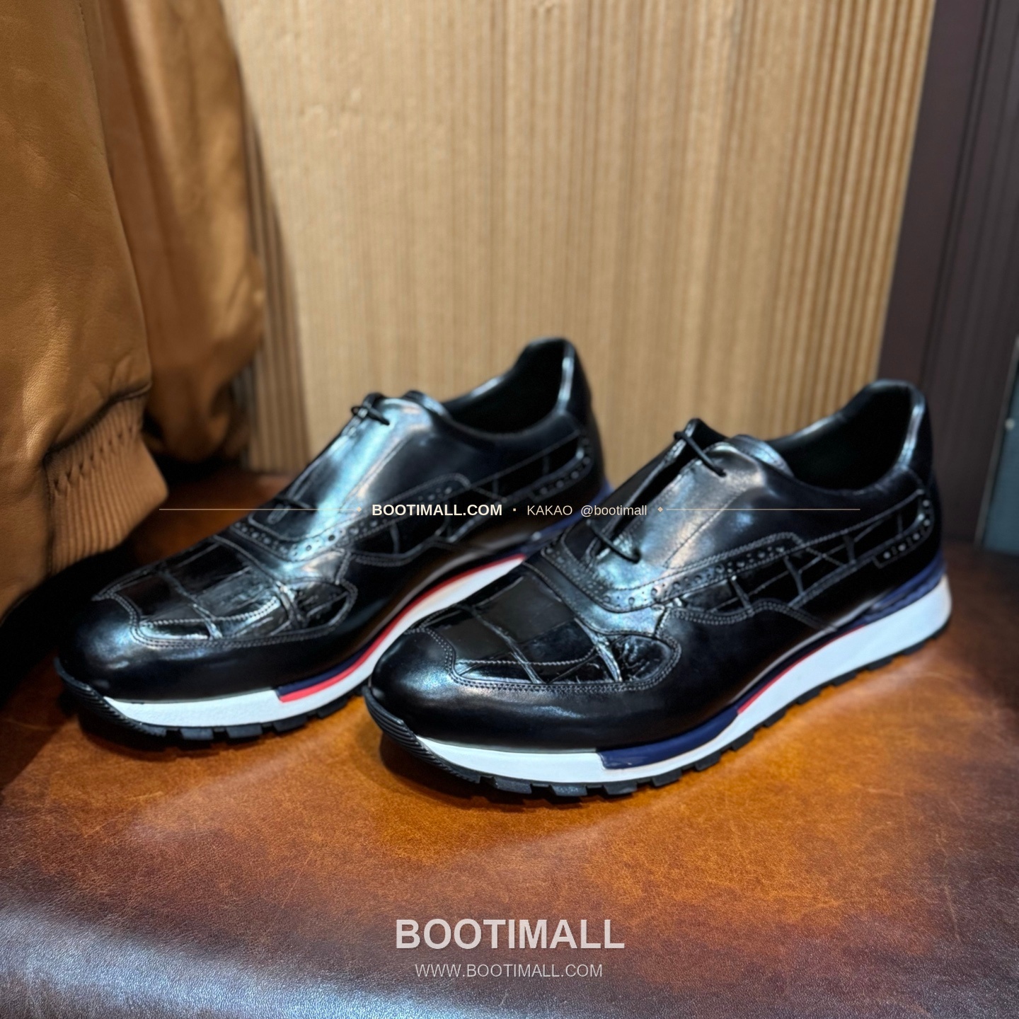 벨루티 소가죽 악어가죽 파티나 스니커즈 Berluti Calfskin Crocodile Leather Patina Black Sneakers 3