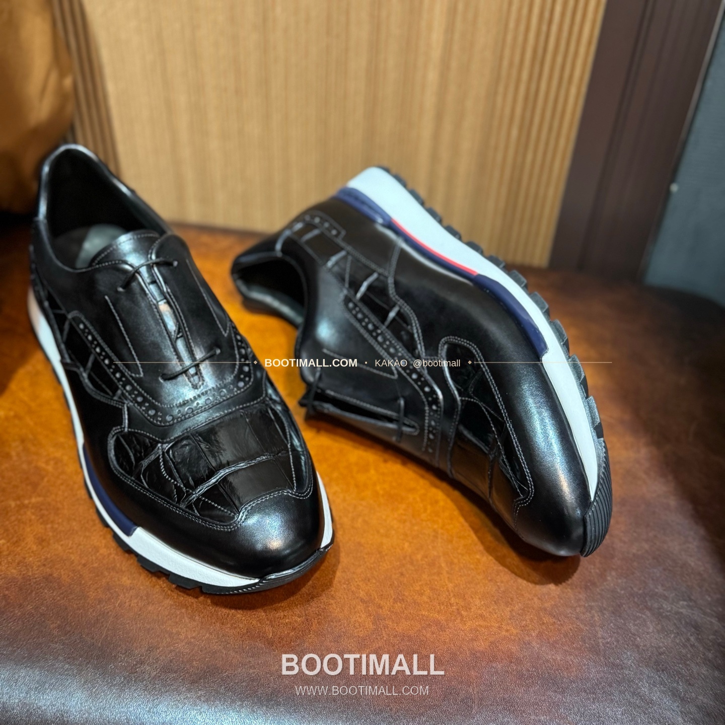 벨루티 소가죽 악어가죽 파티나 스니커즈 Berluti Calfskin Crocodile Leather Patina Black Sneakers 4