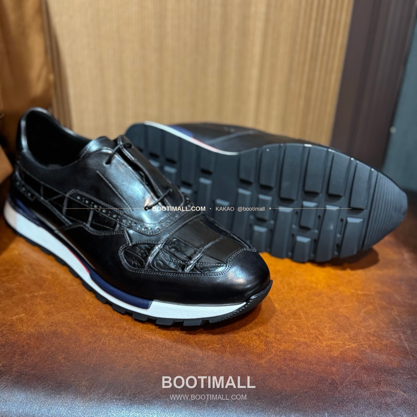 벨루티 소가죽 악어가죽 파티나 스니커즈 Berluti Calfskin Crocodile Leather Patina Black Sneakers 5