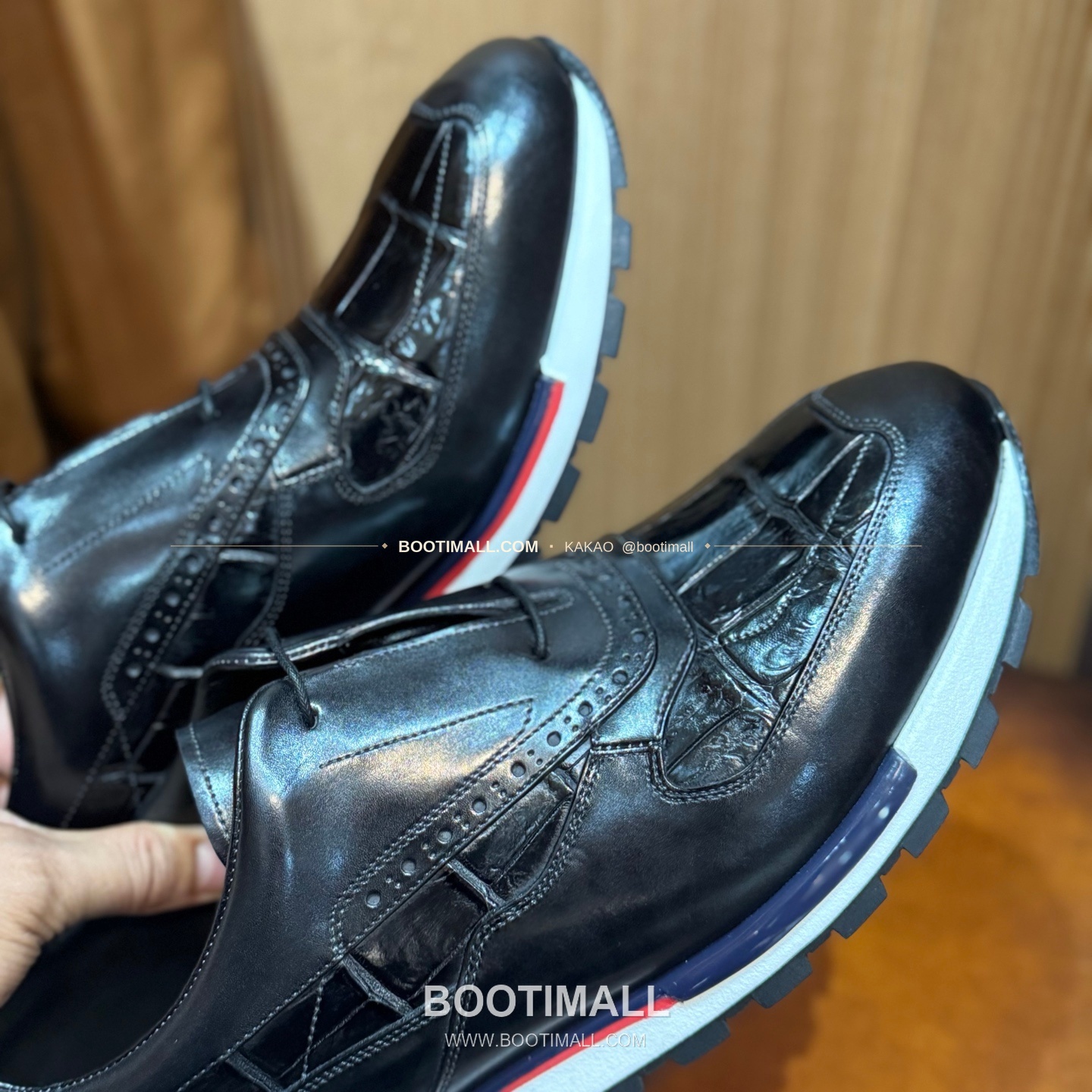 벨루티 소가죽 악어가죽 파티나 스니커즈 Berluti Calfskin Crocodile Leather Patina Black Sneakers 8