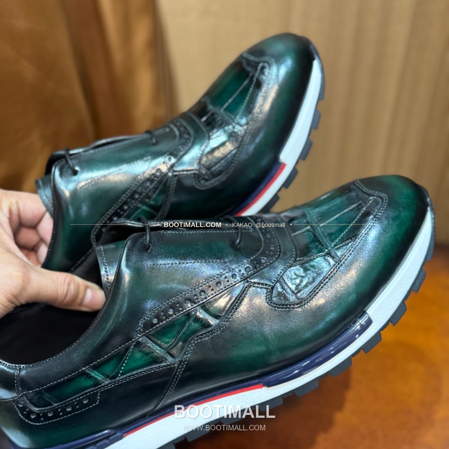 벨루티 소가죽 악어가죽 파티나 스니커즈 Berluti Calfskin Crocodile Leather Patina Black Sneakers 9