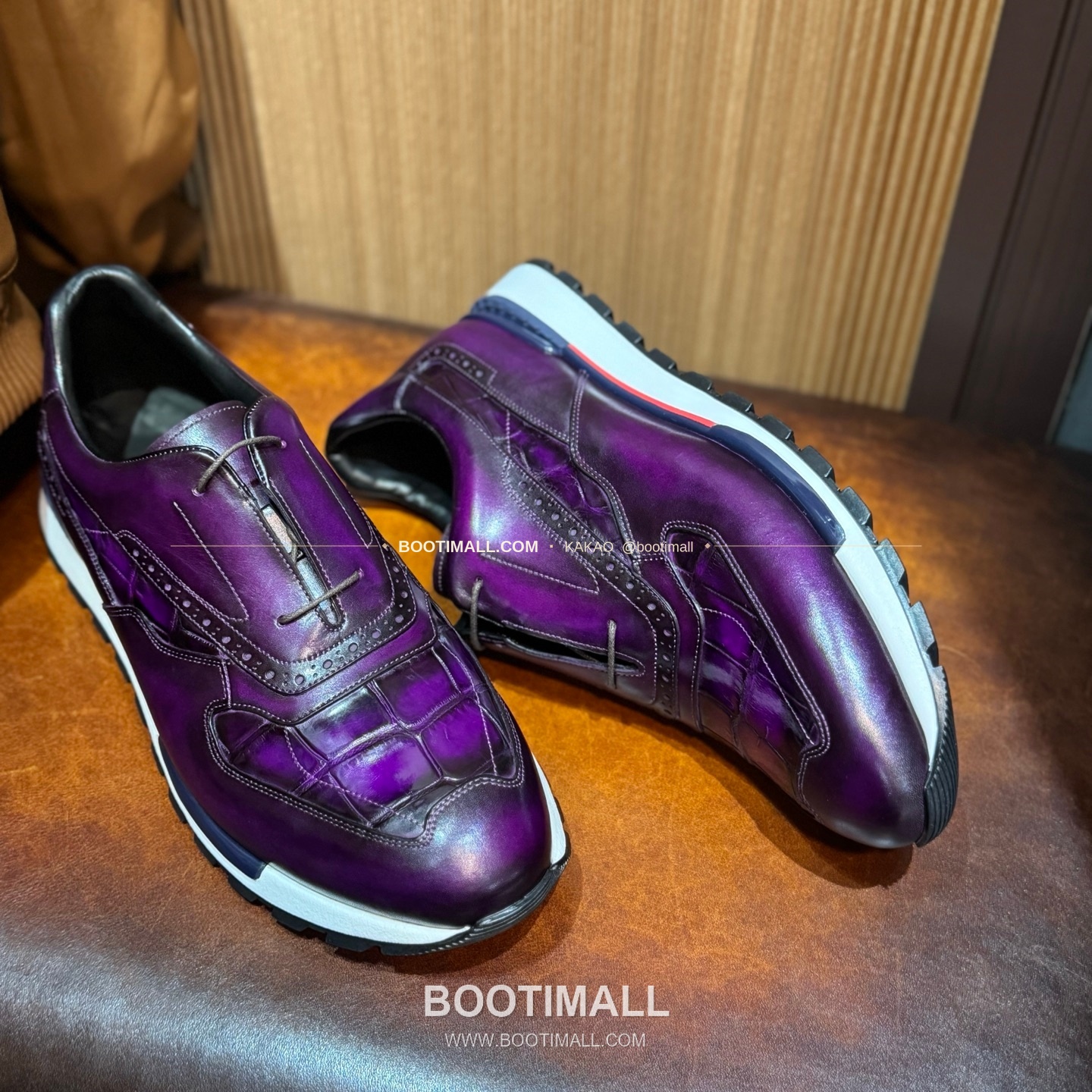 벨루티 소가죽 악어가죽 파티나 스니커즈 Berluti Calfskin Crocodile Leather Patina Black Sneakers 4