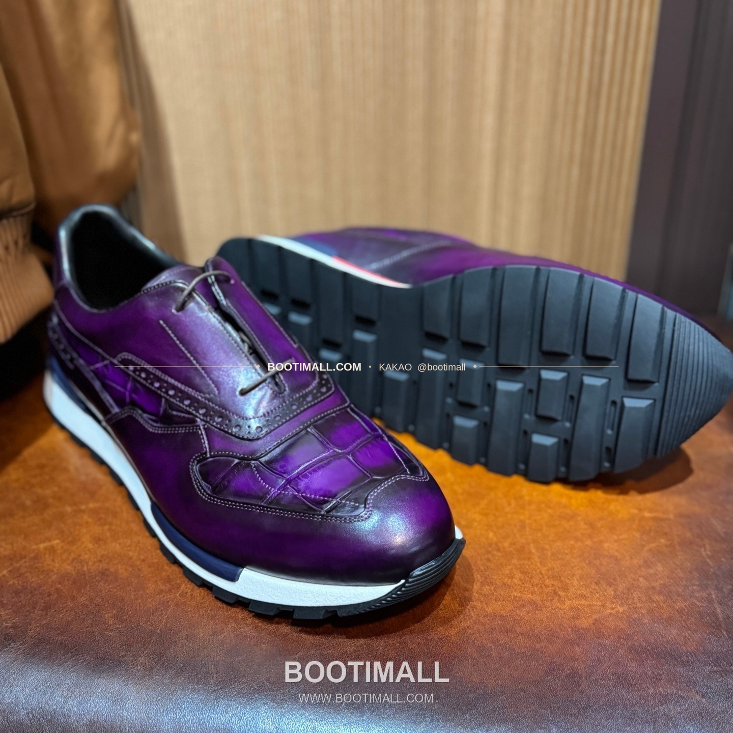 벨루티 소가죽 악어가죽 파티나 스니커즈 Berluti Calfskin Crocodile Leather Patina Black Sneakers 5