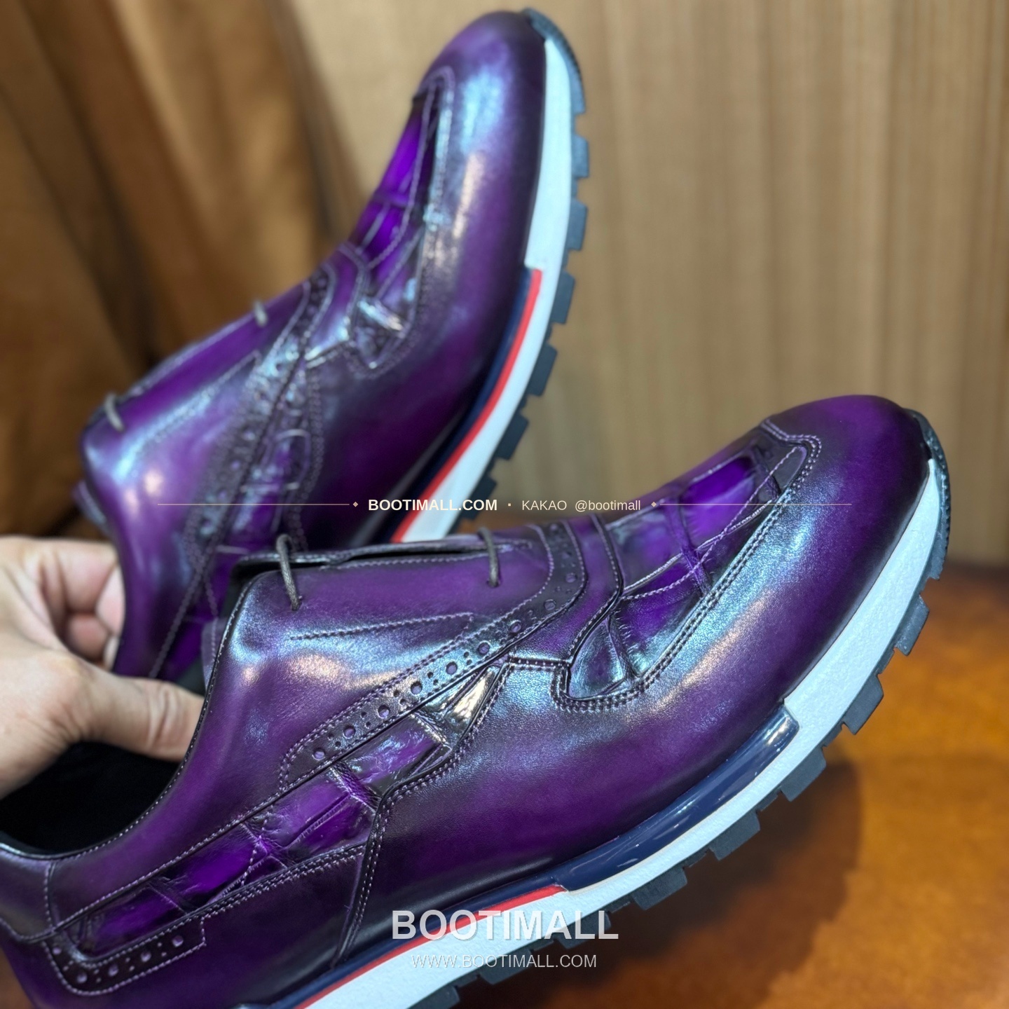 벨루티 소가죽 악어가죽 파티나 스니커즈 Berluti Calfskin Crocodile Leather Patina Black Sneakers 9