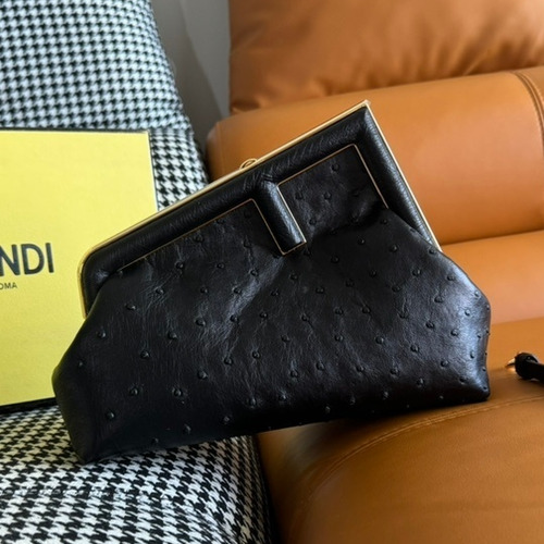 Fendi First Ostrich Leather Small Bag 펜디 퍼스트 오스트리치 가죽 스몰 토트 클러치백 129M200 26cm