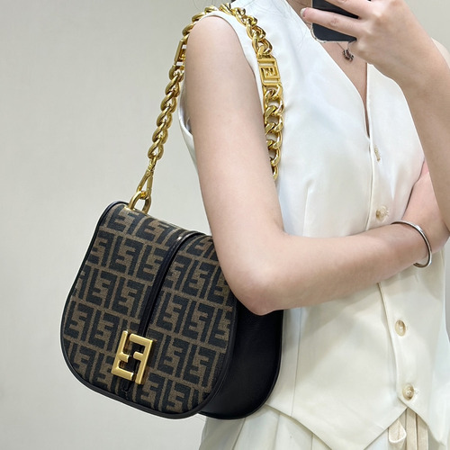 Fendi C’mon FF Canvas Small Flap Shoulder Bag 펜디 컴온 FF 캔버스 스몰 플랩 숄더백 21cm