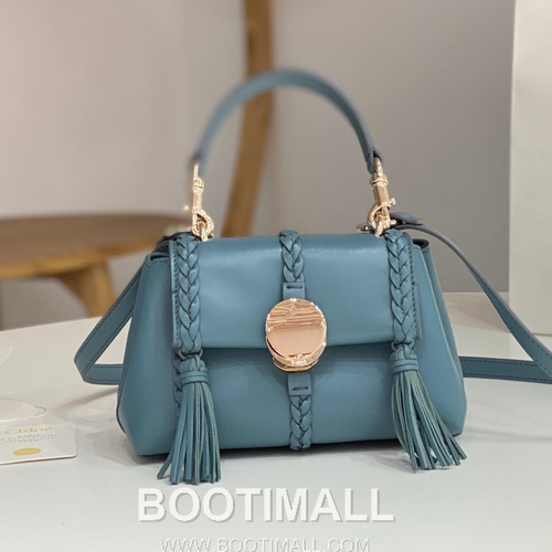 Chloe Penelope Coin Calfskin Dusty Blue Crossbody Bag 끄로에 페넬로페 코인 카프스킨 더스티 블루 크로스백 22cm