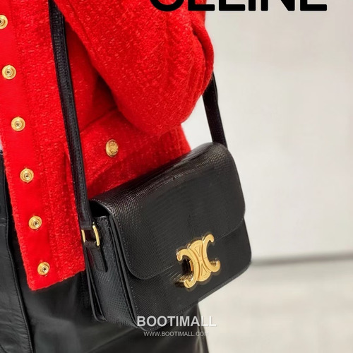 CELINE Lizard Embossed Calfskin Leather Shoulder Bag 188424 셀린느 리자드 엠보싱 카프스킨 숄더백 18.5cm