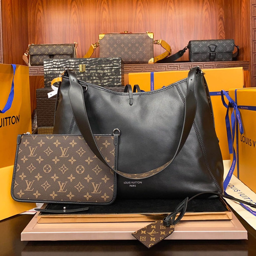 Louis Vuitton CarryAll Dark MM M25143 Lambskin Leather Tote Bag 루이비통 캐리올 다크 MM 램스킨 가죽 토트백 39cm