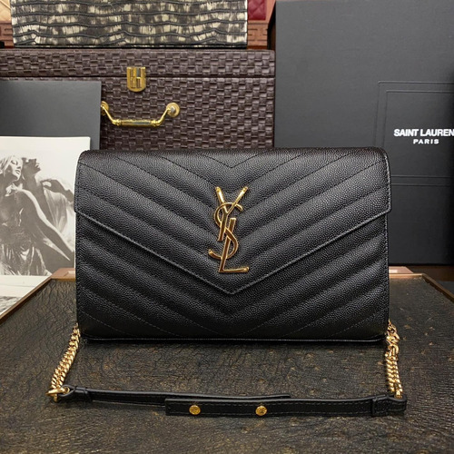 Saint Laurent Chain Wallet 377828 Calfskin Leather Quilted Wallet 생로랑 체인 월렛 카프스킨 가죽 퀼팅 지갑 22.5cm