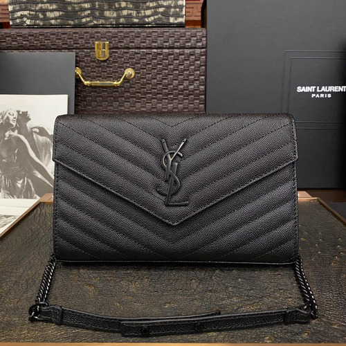 Saint Laurent Chain Wallet 377828 Calfskin Leather Quilted Wallet 생로랑 체인 월렛 카프스킨 가죽 퀼팅 지갑 22.5cm