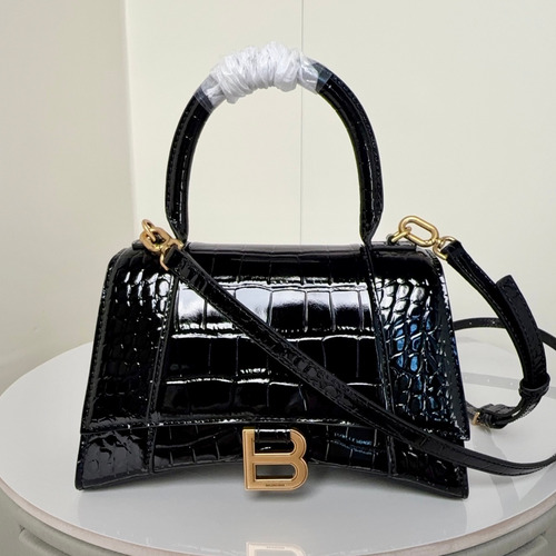 Balenciaga Hourglass Crocodile Embossed Calfskin Small Top Handle Bag B0075 발렌시아가 아워글래스 크로커다일 엠보스드 카프스킨 스몰 탑핸들 숄더백 24cm