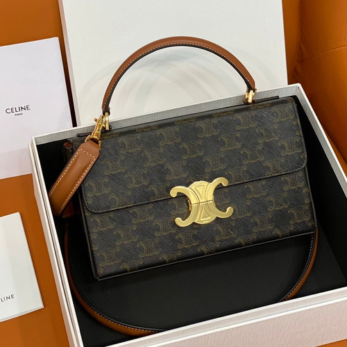 Celine Box Triomphe Canvas Leather Flap Shoulder Bag 199992 셀린느 박스 트리옴프 캔버스 레더 플랩 숄더백 22cm