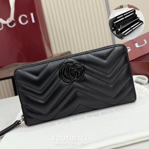 Gucci GG Marmont Quilted Leather Zip Around Wallet 443123 구찌 GG 마몬트 퀼팅 레더 집어라운드 장지갑 블랙 하드웨어 19cm
