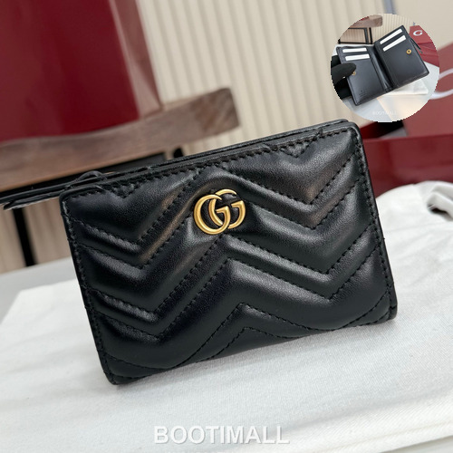 Gucci GG Marmont Quilted Leather Card Holder Wallet 773427 구찌 GG 마몬트 퀼팅 레더 카드지갑 골드 하드웨어 11cm