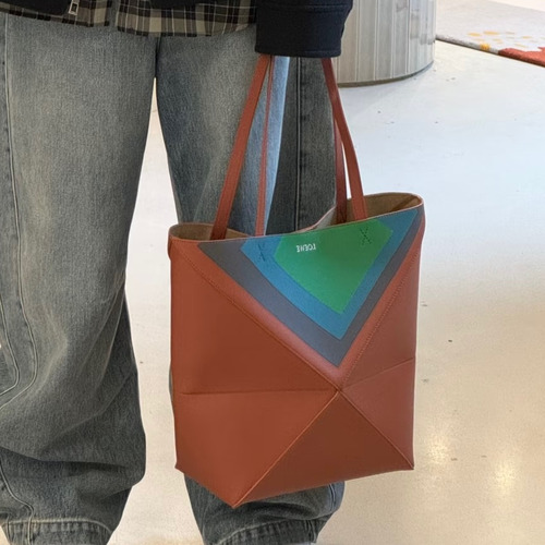 Loewe Puzzle Fold Josef Albers Leather Tote Bag 1762-1 로에베 퍼즐 폴드 요제프 알버스 레더 토트백 31cm