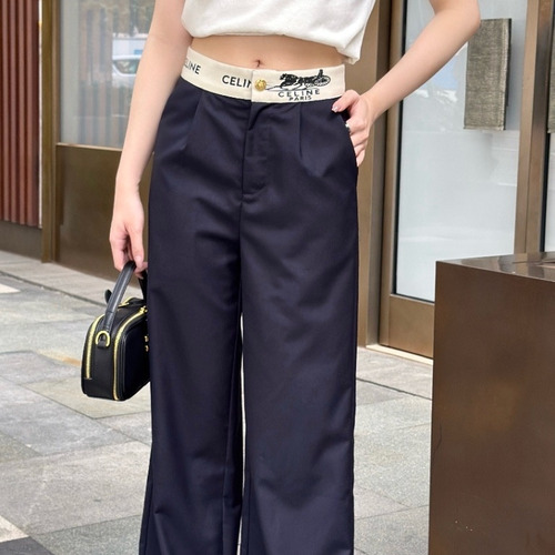 Celine SS26 Logo Waistband Wide Leg Pants 셀린느 로고 웨이스트밴드 와이드 레그 팬츠