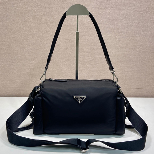 Prada Explore Re-Nylon Hobo Shoulder Bag with Dual Zip Pocket and Strap Detail 프라다 익스플로어 리나일론 듀얼 지퍼 포켓 스트랩 호보 숄더백 2VH206 31cm