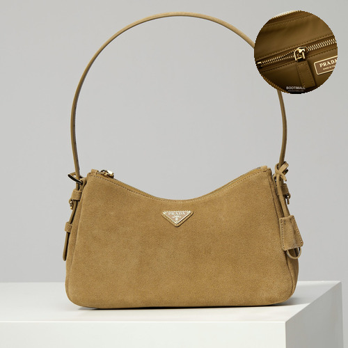 Prada Aimee Suede Leather Hobo Shoulder Bag with Zip Closure and Logo Detail 프라다 에이미 스웨이드 레더 호보 숄더백 지퍼 클로저 로고 디테일 1BC229 31cm