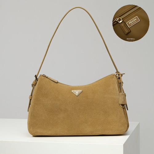 Prada Aimee Suede Leather Hobo Shoulder Bag with Zip Closure and Keyring Detail 프라다 에이미 스웨이드 레더 호보 숄더백 지퍼 클로저 키링 디테일 1BC228 39cm