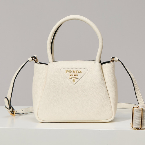 Prada Textured Leather Mini Top Handle Bag with Dual Strap Zip Closure and Logo Detail 프라다 텍스처드 레더 미니 탑핸들 숄더백 듀얼 스트랩 지퍼 클로저 로고 디테일 1BA362 18cm