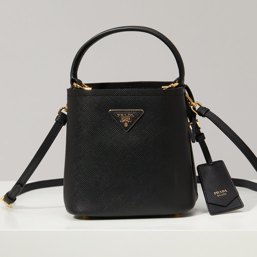 Prada Saffiano Leather Double Mini Bag with Magnetic Closure Name Tag and Triangle Logo Detail 프라다 사피아노 가죽 더블 미니백 마그네틱 클로저 네임태그 트라이앵글 로고 디테일 1BA217 17cm