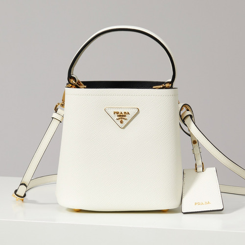 Prada Saffiano Leather Double Mini Bag with Magnetic Closure Name Tag and Triangle Logo Detail 프라다 사피아노 가죽 더블 미니백 마그네틱 클로저 네임태그 트라이앵글 로고 디테일 1BA217 17cm