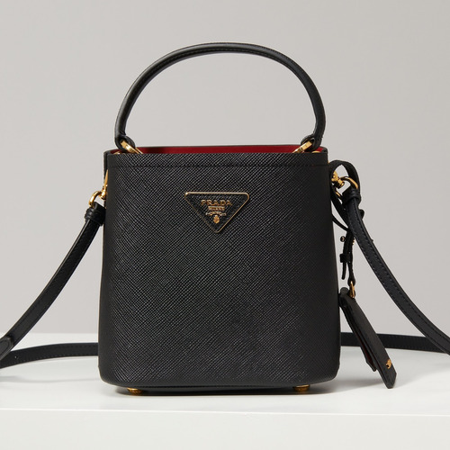 Prada Saffiano Leather Double Mini Bag with Magnetic Closure Name Tag and Triangle Logo Detail 프라다 사피아노 가죽 더블 미니백 마그네틱 클로저 네임태그 트라이앵글 로고 디테일 1BA217 17cm