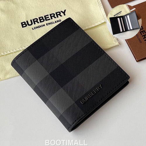 Burberry London Check Grained Calfskin Compact Bi-Fold Wallet with B Logo Detail 버버리 런던 체크 그레인 송아지 가죽 컴팩트 반지갑 B 로고 108129 9cm