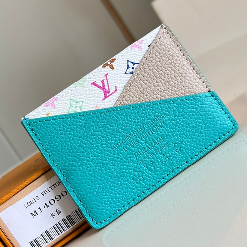 Louis Vuitton x Takashi Murakami Criss-Cross Calfskin Leather Card Holder with Monogram Canvas Detail 루이비통 x 무라카미 다카시 크리스크로스 카프스킨 레더 카드홀더 M14090 10cm