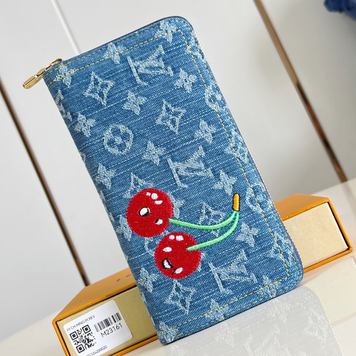 Louis Vuitton Zippy Monogram Denim Canvas Wallet with Cherry Zip Pocket Detail 루이비통 지피 모노그램 데님 캔버스 장지갑 M23161 19.5cm