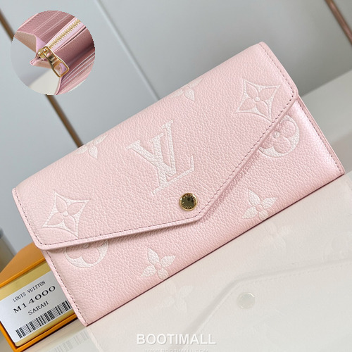 Louis Vuitton Sarah Monogram Empreinte Calfskin Leather Wallet with Flap Snap Card Slot Detail 루이비통 사라 모노그램 앙프렝뜨 카프스킨 레더 장지갑 M14000 19cm