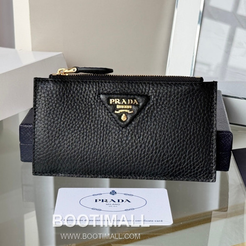 Prada Pebbled Calfskin Leather Card Holder Wallet with Zip Coin Pocket Detail 프라다 페블드 카프스킨 레더 지퍼 코인포켓 카드홀더 지갑 2MC086 13cm
