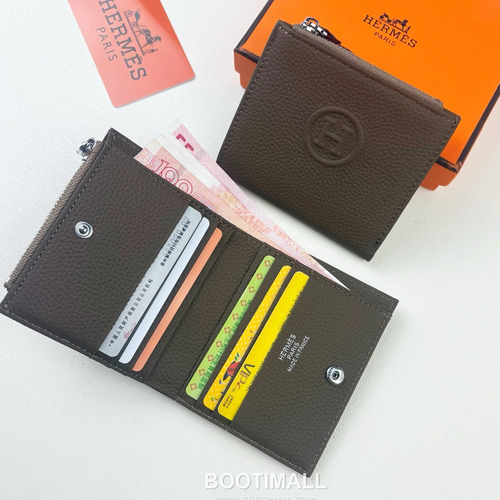 Hermes Barenia Calfskin Leather Compact Wallet with Zip Coin Pocket Detail 에르메스 바레니아 카프스킨 레더 지퍼 코인포켓 반지갑 6357 10.5cm