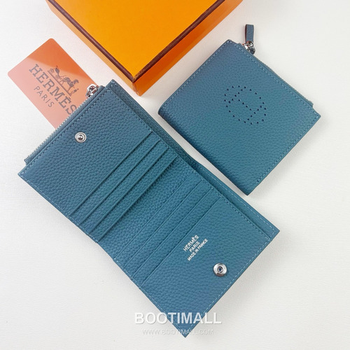 Hermes Barenia Calfskin Leather Compact Wallet with Perforated Detail Zip Coin Pocket 에르메스 바레니아 카프스킨 레더 펀칭 디테일 지퍼 코인포켓 반지갑 6357 10.5cm