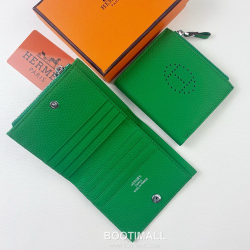 Hermes Barenia Calfskin Leather Compact Wallet with Perforated Detail Zip Coin Pocket 에르메스 바레니아 카프스킨 레더 펀칭 디테일 지퍼 코인포켓 반지갑 6357 10.5cm