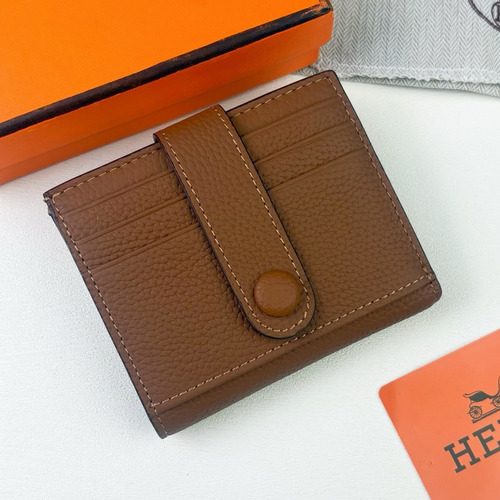 Hermes Togo Calfskin Leather Compact Wallet with Button Closure Detail 에르메스 토고 카프스킨 레더 버튼 클로저 반지갑 498 10.5cm
