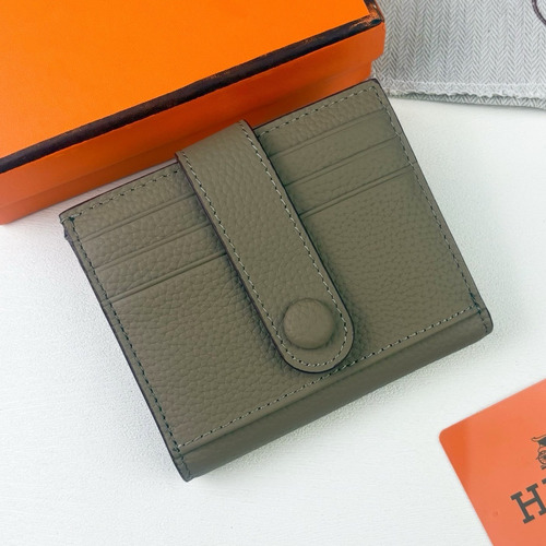 Hermes Togo Calfskin Leather Compact Wallet with Button Closure Detail 에르메스 토고 카프스킨 레더 버튼 클로저 반지갑 498 10.5cm