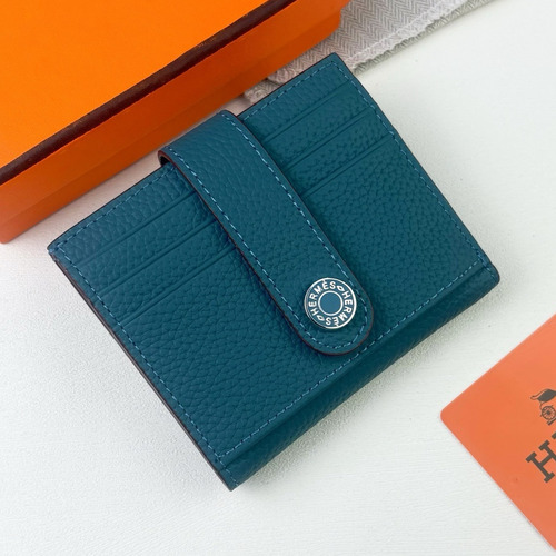 Hermes Togo Calfskin Leather Compact Wallet with Button Closure Detail 에르메스 토고 카프스킨 레더 버튼 클로저 반지갑 497 10.5cm
