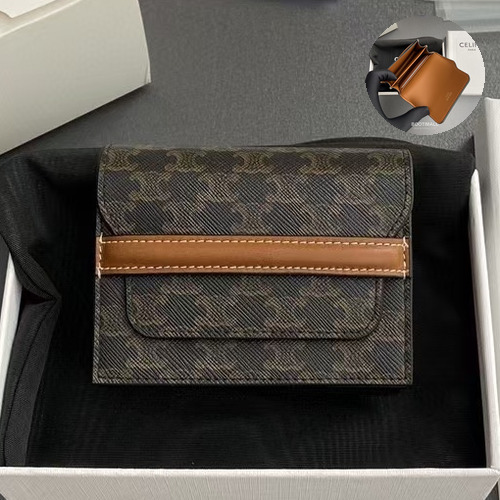 Celine Triomphe Calfskin Leather Card Holder Wallet with Gusset Compartment Detail 셀린느 트리옹프 카프스킨 레더 거셋 컴파트먼트 카드홀더 지갑 242 10cm