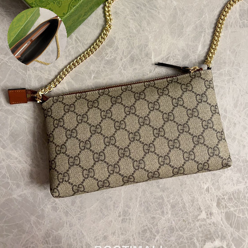 Gucci GG Supreme PVC Chain Shoulder Bag with Leather Trim Detail 구찌 GG 수프림 PVC 레더 트림 체인 숄더백 779791 23cm