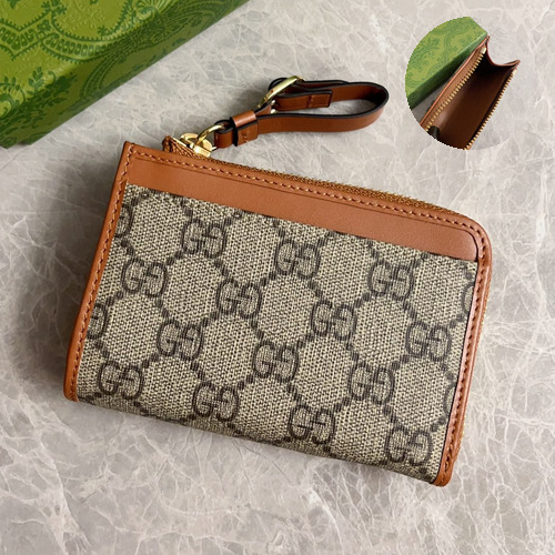 Gucci GG Supreme PVC Wallet Card Holder with Leather Trim Detail 구찌 GG 수프림 PVC 레더 트림 지갑 카드홀더 821804 13cm