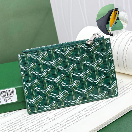 Goyard Bourbon Goyardine Canvas Calfskin Zip Card Holder with Logo Pattern 고야드 버번 고야르딘 캔버스 카프스킨 집 카드지갑 로고패턴 G808 12.5cm