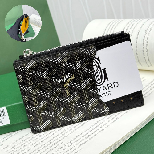 Goyard Bourbon Goyardine Canvas Calfskin Zip Card Holder with Logo Pattern 고야드 버번 고야르딘 캔버스 카프스킨 집 카드지갑 로고패턴 G808 12.5cm
