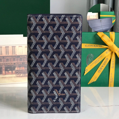Goyard Richelieu Goyardine Canvas Calfskin Leather Bi-Fold Long Wallet with Snap Closure 고야드 리슐리외 고야르딘 캔버스 카프스킨 레더 바이폴드 롱월렛 스냅클로저 628 19cm