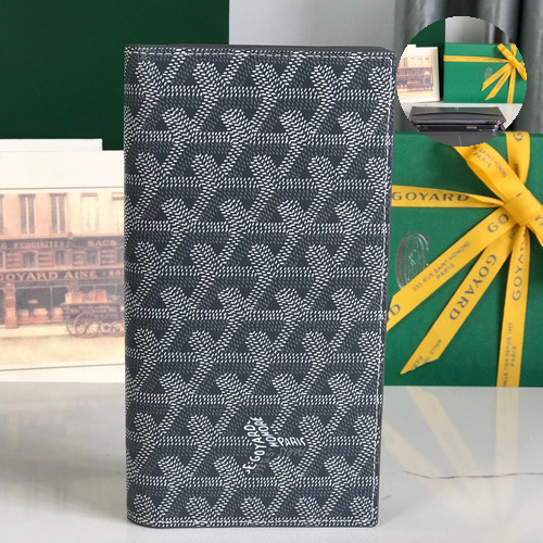 Goyard Richelieu Goyardine Canvas Calfskin Leather Bi-Fold Long Wallet with Snap Closure 고야드 리슐리외 고야르딘 캔버스 카프스킨 레더 바이폴드 롱월렛 스냅클로저 628 19cm