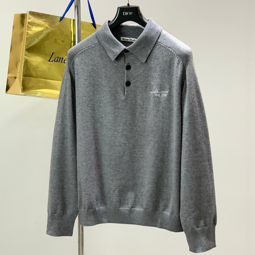 Acne Studios SS26 Wool Knit Collared Sweater with Embroidered Logo 아크네스튜디오 SS26 울 니트 카라 스웨터 자수 로고
