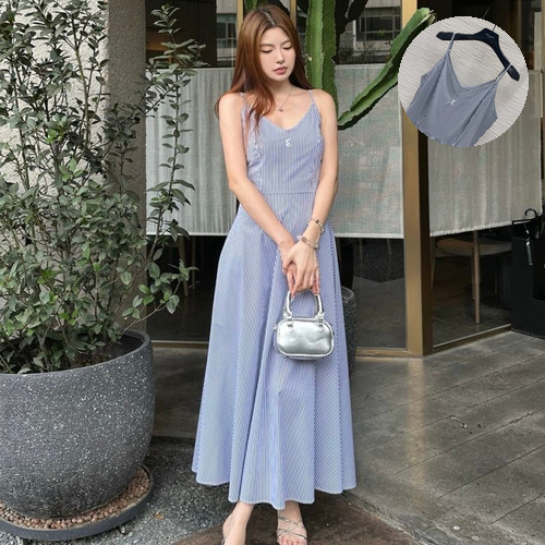 Saint Laurent 2026 S/S Polyester Strap Dress Striped Pattern Detail 생로랑 폴리에스터 스트랩 드레스 스트라이프 패턴 디테일