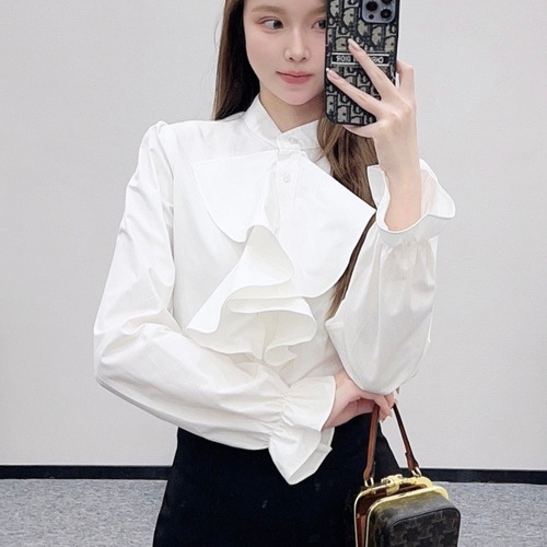 Dior 2026 S/S Cotton Twill Shirt Ruffle Collar Embroidered Bee Logo 디올 코튼 트윌 셔츠 러플 칼라 자수 비 로고